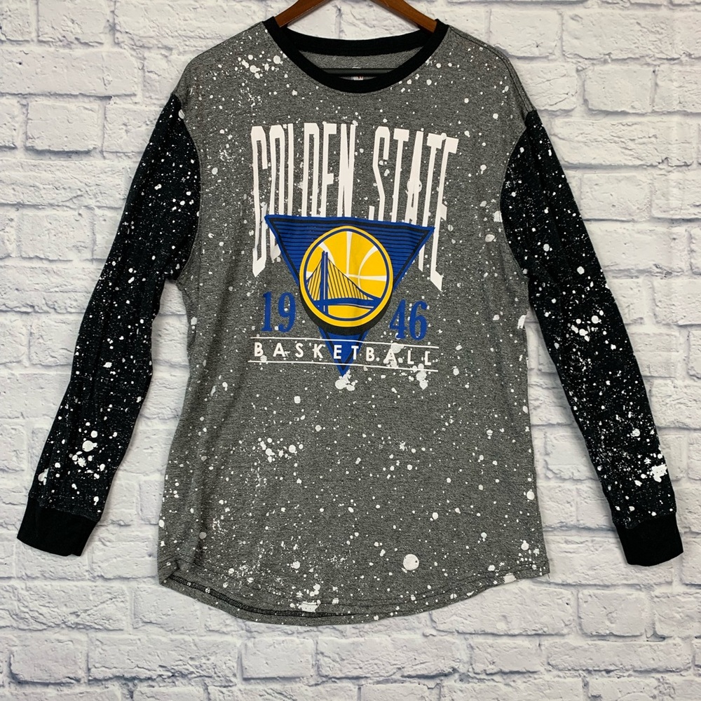 NBA Golden State Warriors Basketball Gray Splatter Long Sleeve Shirt Size 2XL